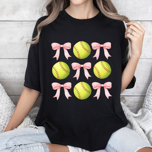 Softball, Pink Bows, Sports, Coquette, Mother's Day Tshirt Comfort Colors T-Shirt