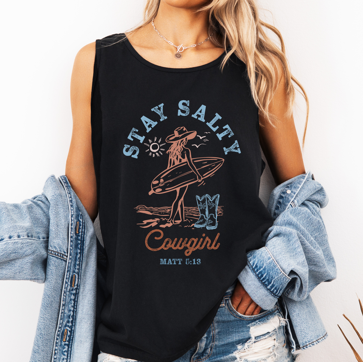 Stay Salty Cowgirl, Summer, Beach, Hot Girl Summer, Sunshine Comfort Colors Tank Top