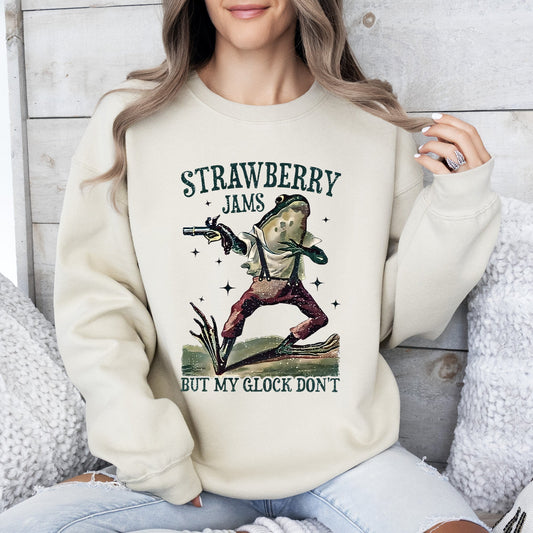 Strawberry Jams, Glock Don't, Frog, Meme, Trendy, Toad Sweatshirt