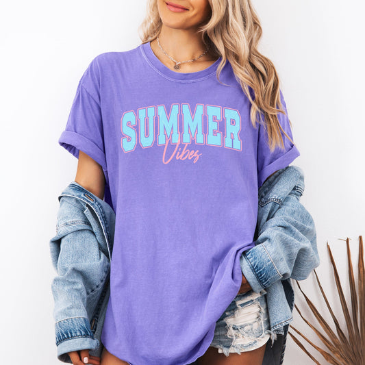 Summer Vibes, Two Tone, Retro, Varsity, Summer, Beach, Comfort Colors T-Shirt