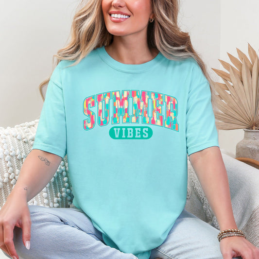 Summer Vibes, Varsity, Retro, Beach, Comfort Colors T-Shirt