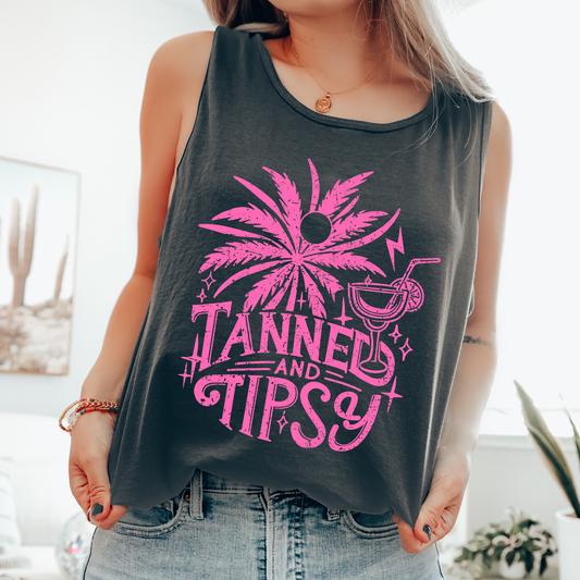 Tanned and Tipsy, Funny, Summer, Beach, Hot Girl Summer, Sunshine Comfort Colors Tank Top