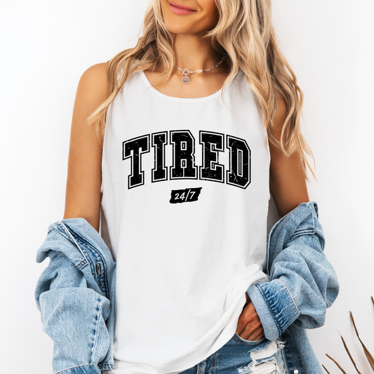 Tired 24 7, Sassy, Sarcastic, Minimalist, Funny Comfort Colors Tank Top