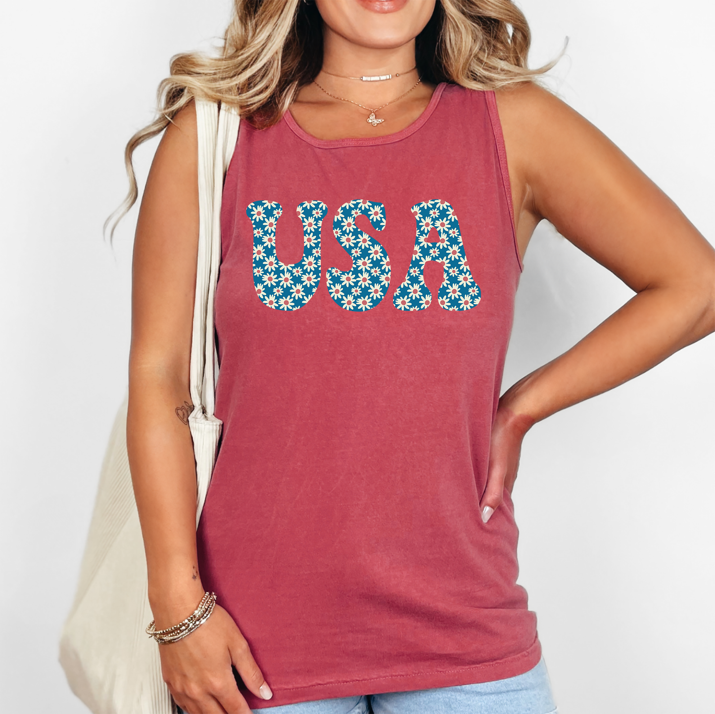 USA Daisies, Fourth of July, America, Patriotic, USA Comfort Colors Tank Top
