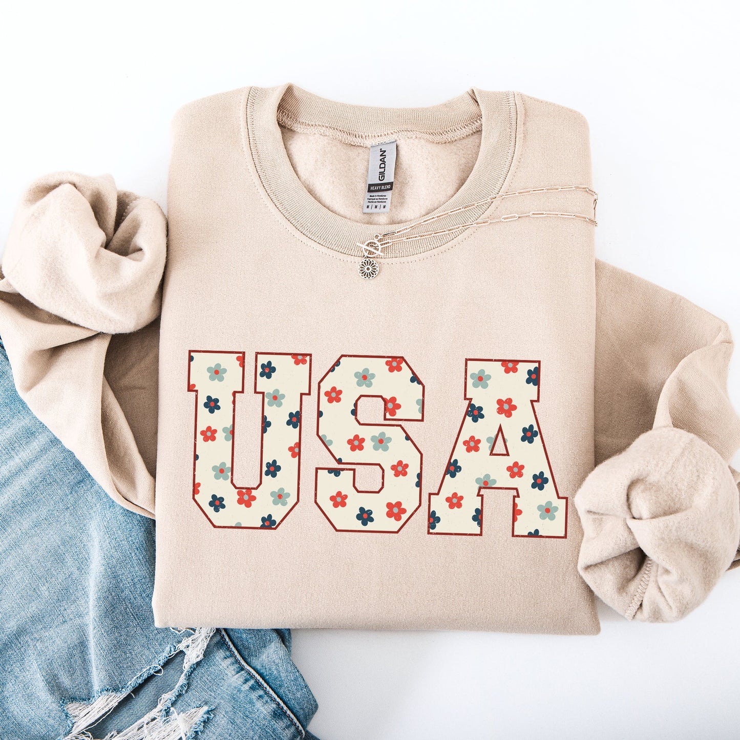 USA Flowers, Minimalist, Patriotic, America, 4th of July Sweatshirt