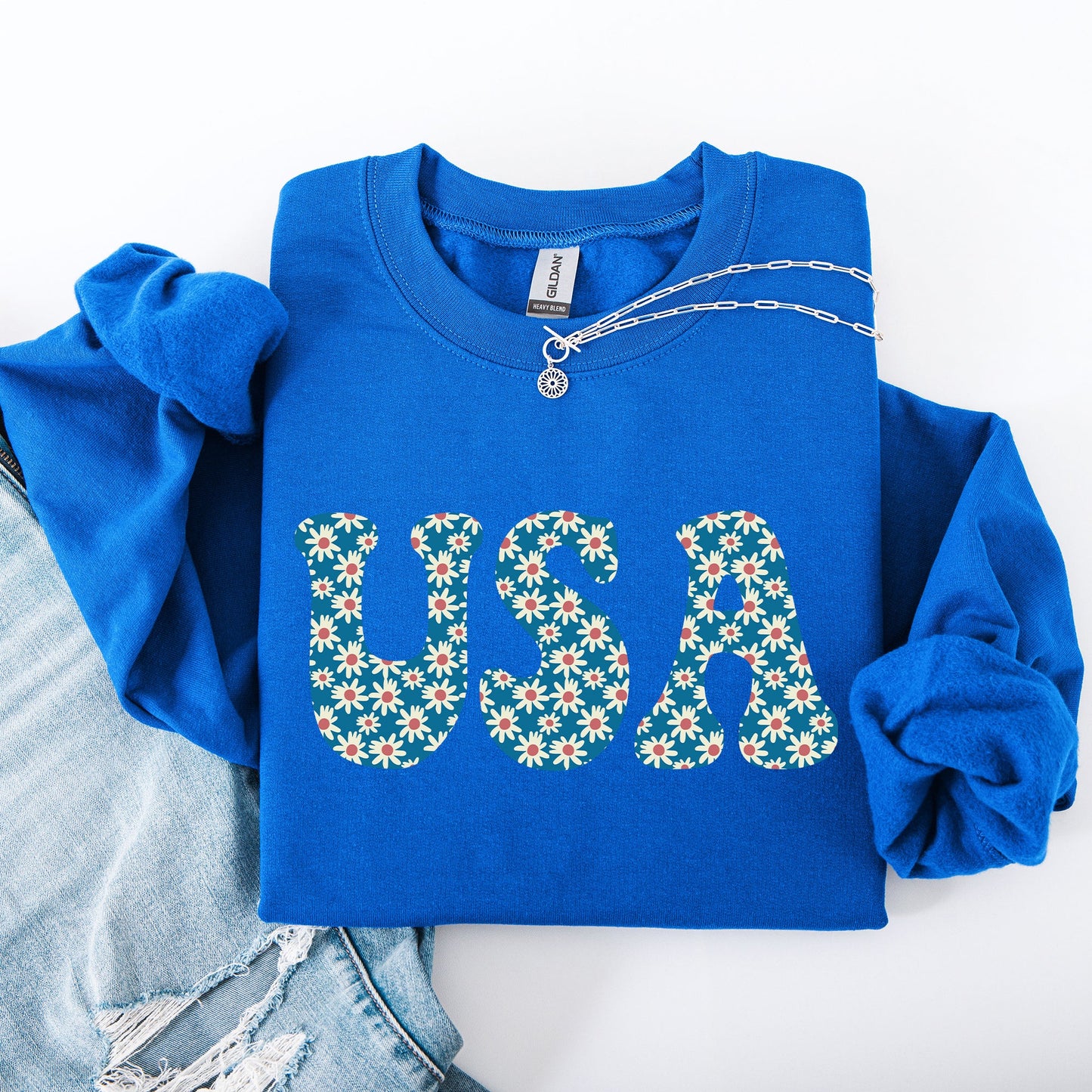 USA Retro Daisies, Patriotic, America, 4th of July Sweatshirt