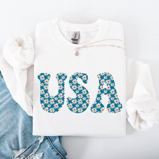 USA Retro Daisies, Patriotic, America, 4th of July Sweatshirt