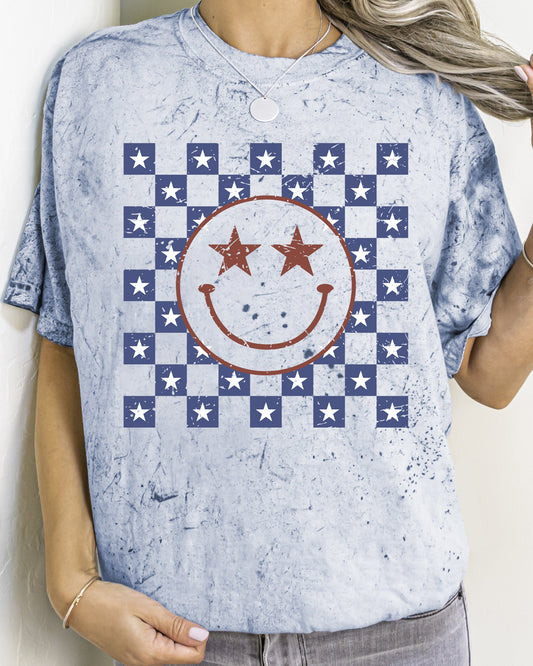 USA Smiley, Patriotic, America, Retro, Vintage, Independence Day, 4th of July, Comfort Colors, Color Blast Tshirt