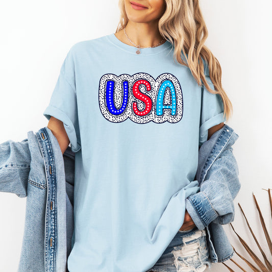 USA, Dalmatian Print, Patriotic, Red, White, Blue, America, 4th of July Tshirt Comfort Colors T-Shirt