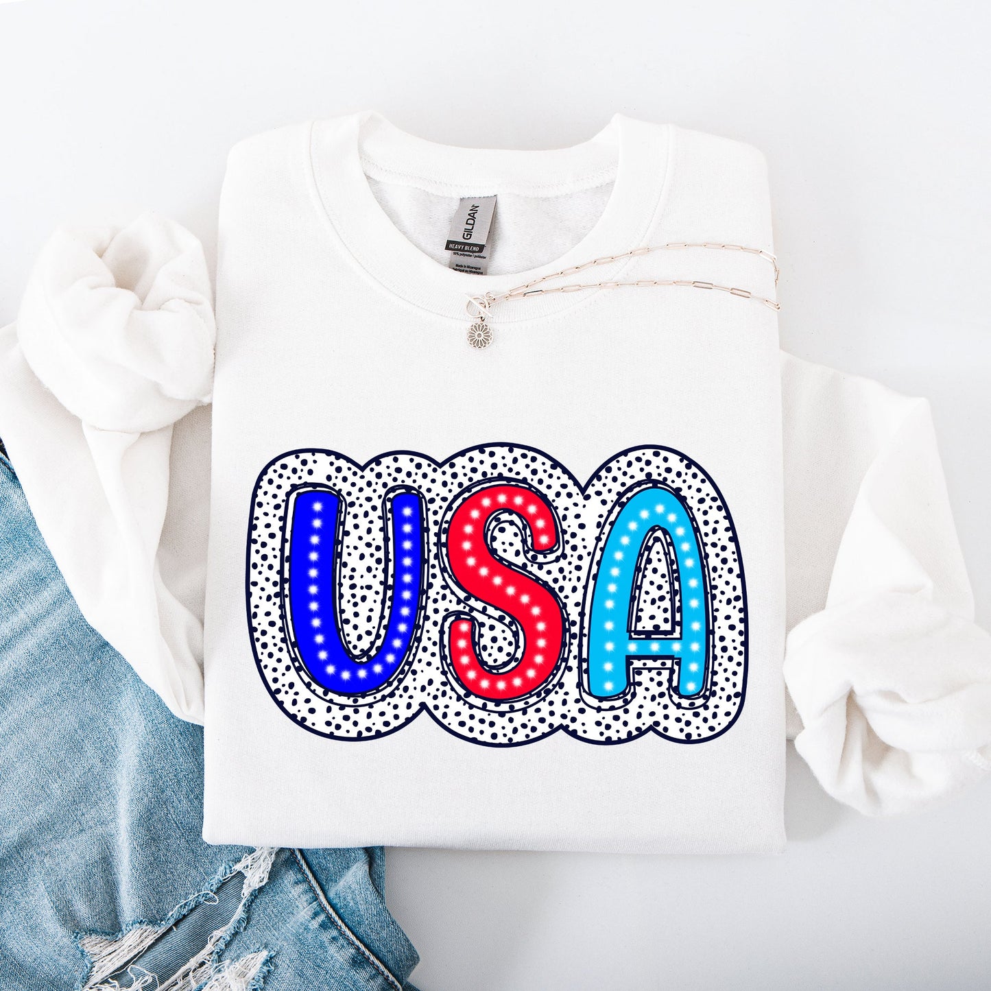 USA, Dalmatian Print, Patriotic, Red, White, Blue, America, 4th of July Sweatshirt