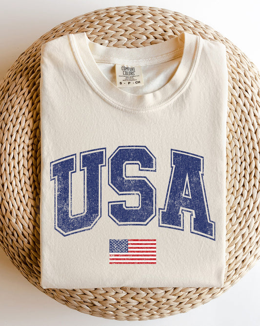 USA, Flag, Collegiate, Varsity, Olympics, Patriotic, Independence Day, Fourth Of July, America Shirt Comfort Colors T-Shirt