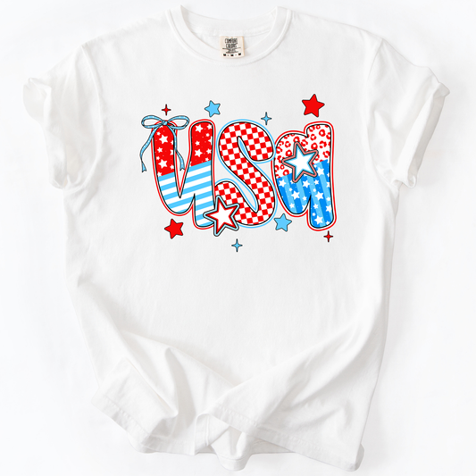 USA, Patriotic Patterns, Bow, Fourth of July, America, Comfort Colors T-Shirt