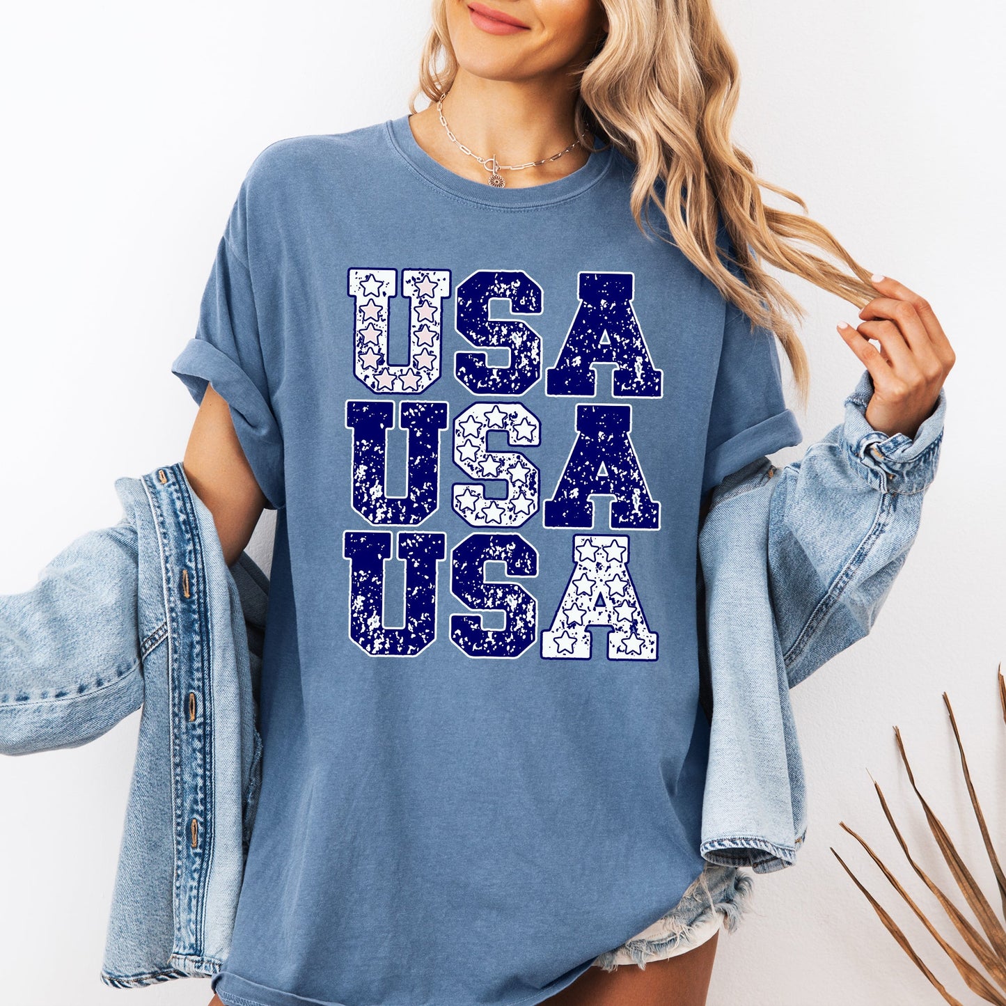 USA, Retro Patriotic, America, Stars, Blue, 4th of July Tshirt Comfort Colors T-Shirt