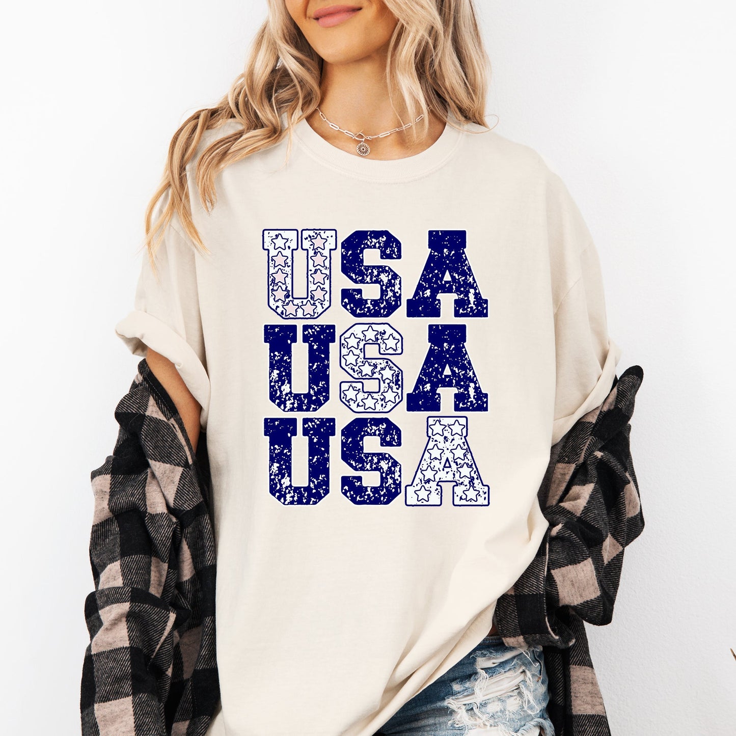 USA, Retro Patriotic, America, Stars, Blue, 4th of July Tshirt Comfort Colors T-Shirt