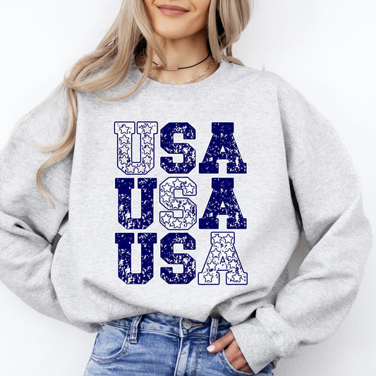 USA, Retro Patriotic, America, Stars, Blue, 4th of July Sweatshirt