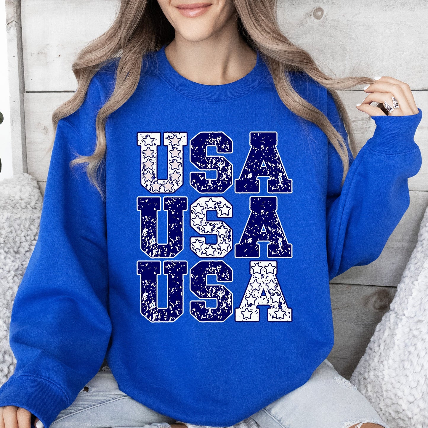 USA, Retro Patriotic, America, Stars, Blue, 4th of July Sweatshirt