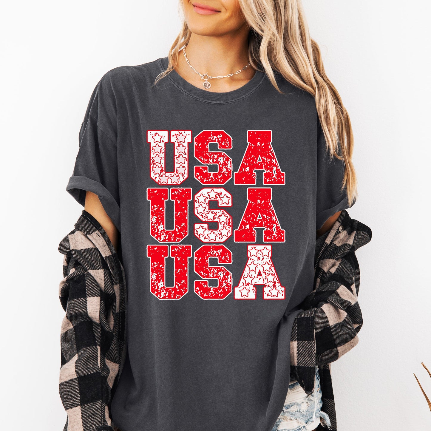 USA, Retro Patriotic, America, Stars, Red, 4th of July Tshirt Comfort Colors T-Shirt