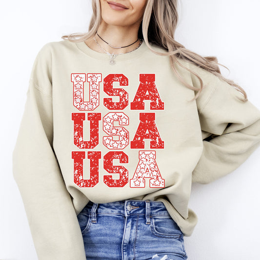 USA, Retro Patriotic, America, Stars, Red, 4th of July Sweatshirt