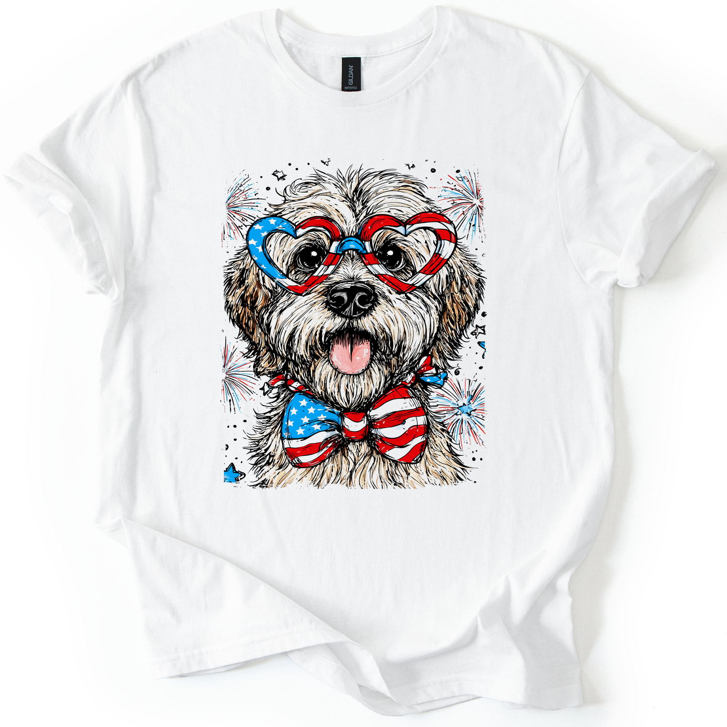 Wheaten Terrier Patriotic Dog, USA, America, Pet Lover, 4th of July, Soft Style T-Shirt