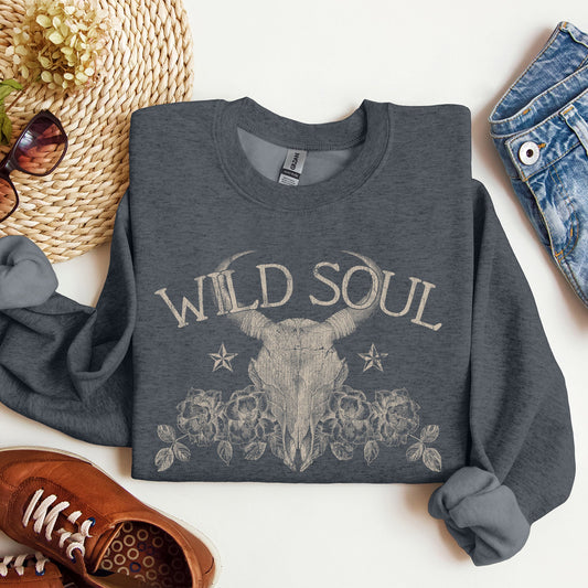 Wild Soul, Cow Skull, Western, Desert Sweatshirt