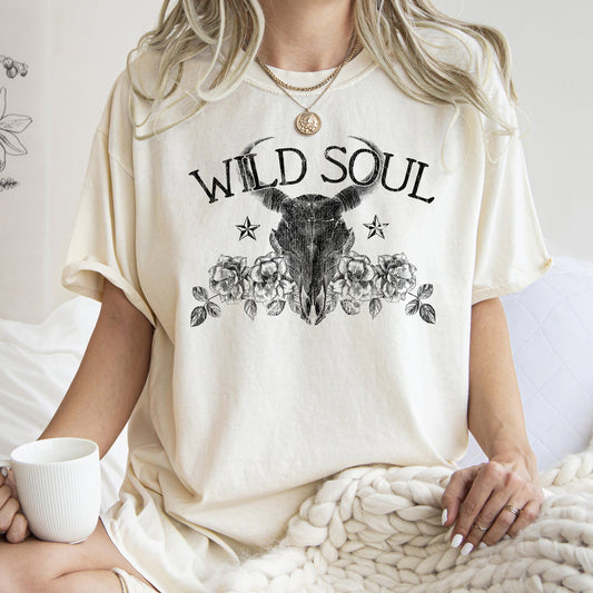 Wild Soul, Cowboy, Skull, Roses, Country, Cowgirl, Tshirt Comfort Colors T-Shirt