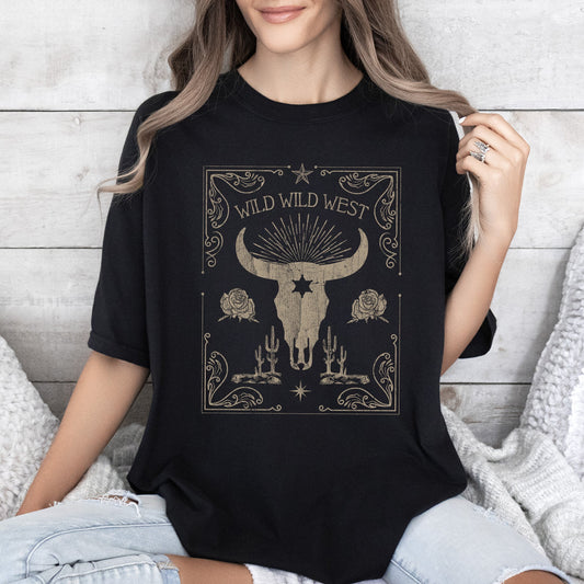 Wild Wild West, Skull, Cattle, Cowboy, Cowgirl, Tshirt Comfort Colors T-Shirt