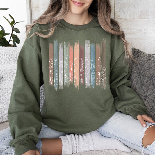 Wildflowers, Nature, Floral, Botanical Stripes Sweatshirt