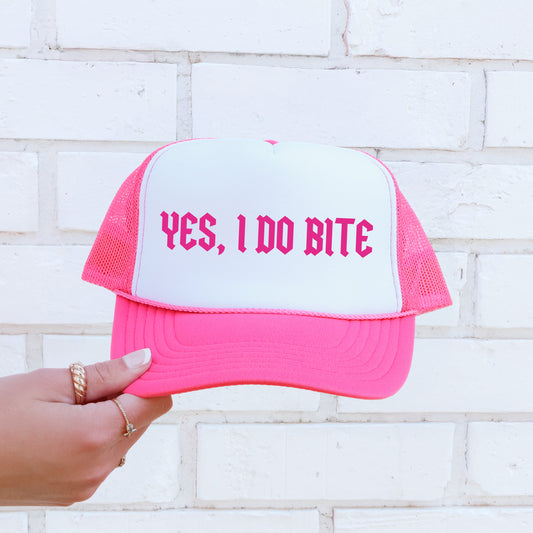 Yes, I Do Bite, Sassy, Funny, Bright Pink Snapback Trucker Hat