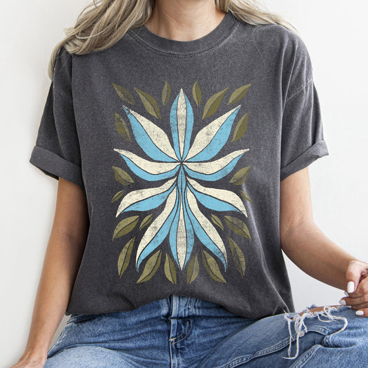 Boho Folk Art Flower and Leaves Comfort Colors Tshirt