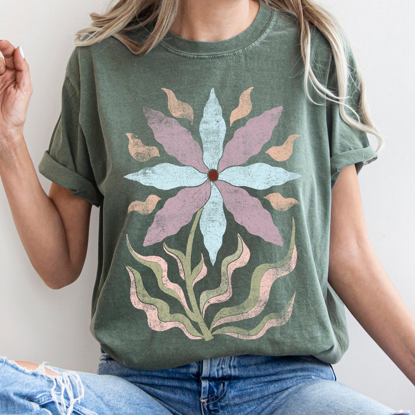 Boho Folk Art Floral Vintage Comfort Colors Tshirt