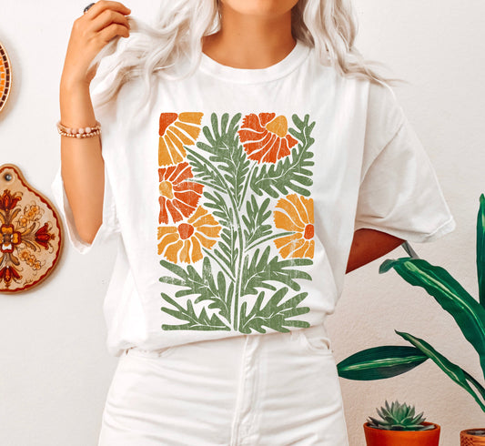 Boho Botanical Wildflowers Vintage Comfort Colors Tshirt