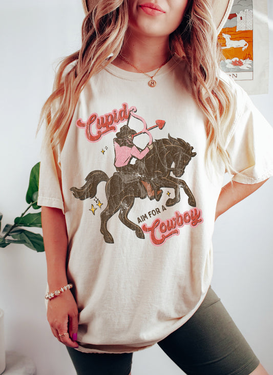 Cupid Aim For A Cowboy Vintage Comfort Colors Tshirt
