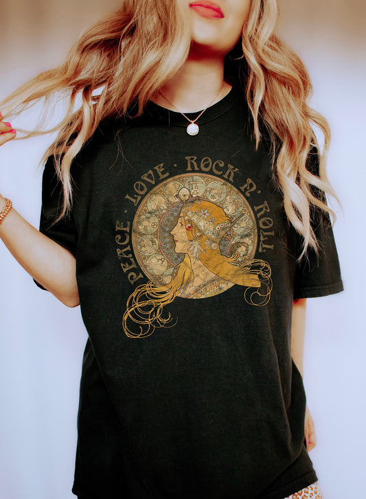 Peace Love Rock N' Roll Comfort Colors Tshirt