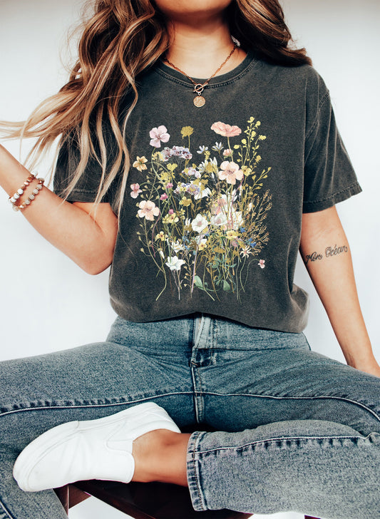 Vintage Floral Boho Wildflowers Comfort Colors Tshirt