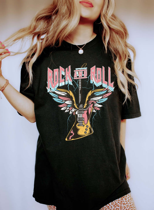 Rock & Roll Colorful Guitar Comfort Colors Tshirt