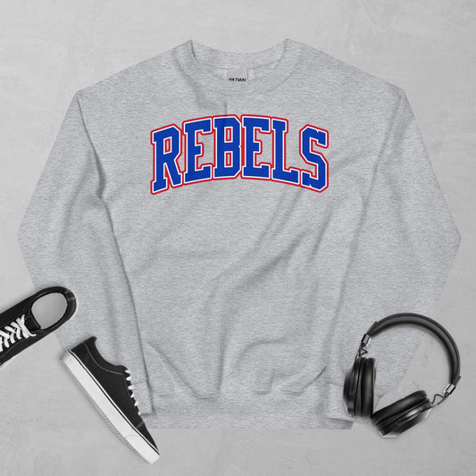 Tri-Color Rebels Arched Varsity Crewneck
