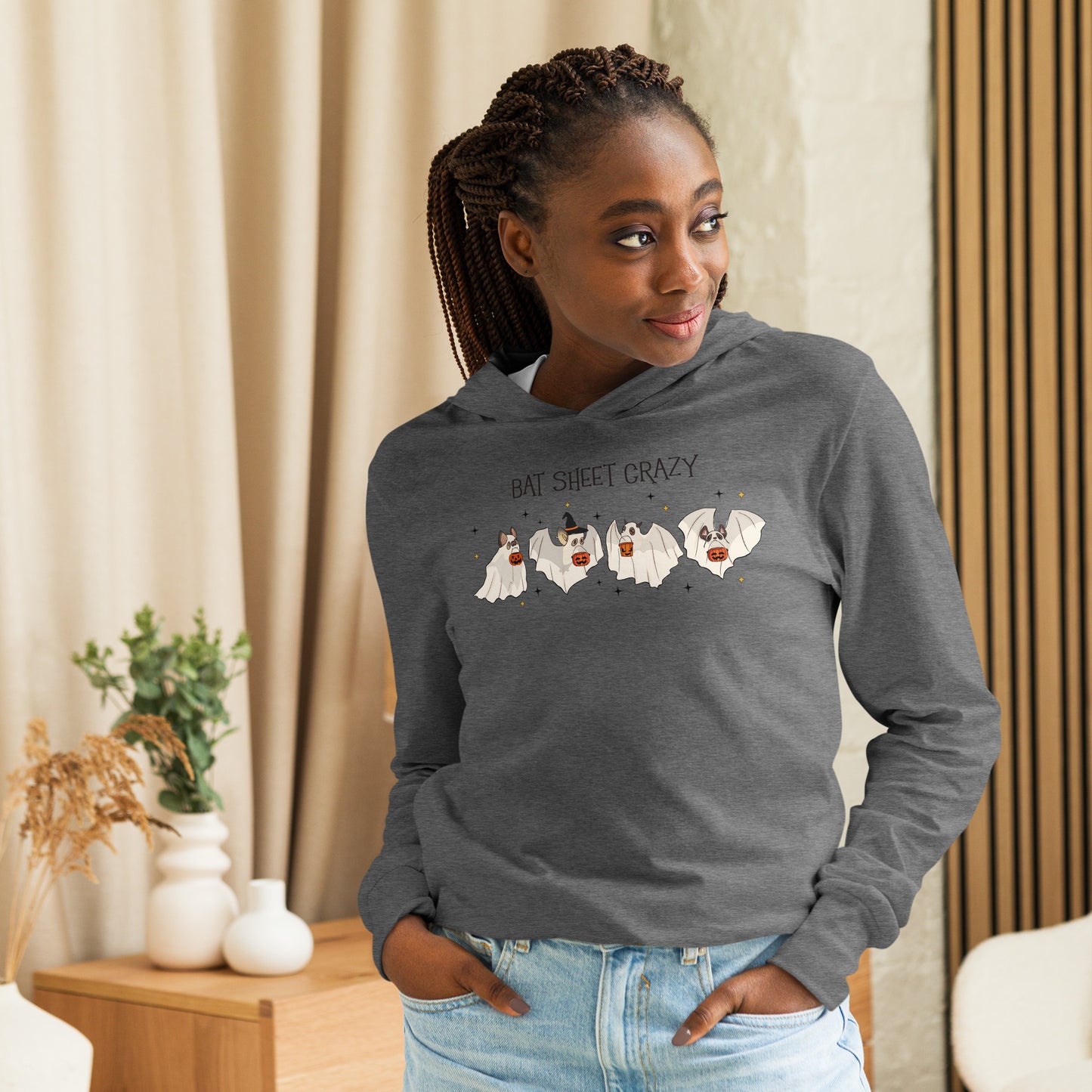 Bat Sheet Crazy | Bella Canvas Hooded Long Sleeve Shirt
