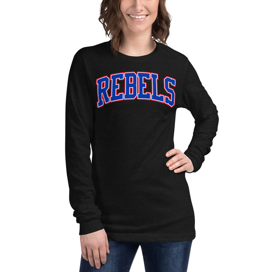 Tri-Color Arched Rebels Varsity - Bella Canvas Long Sleeve