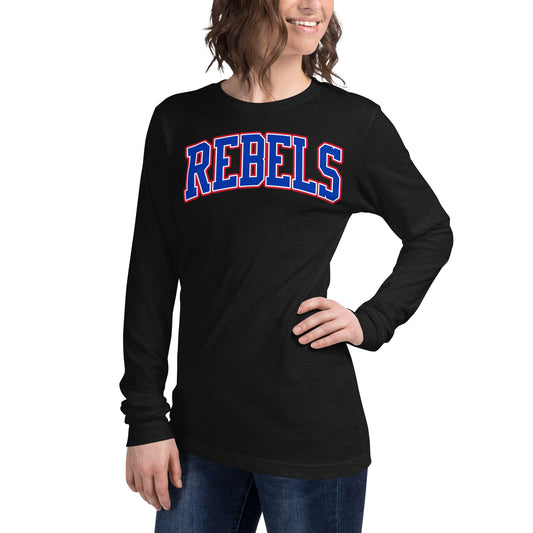 Tri-Color Arched Rebels Varsity - Bella Canvas Long Sleeve
