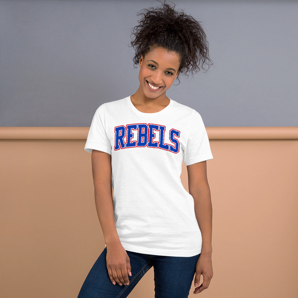 Tri-Color Rebels Arched Varsity - Bella Canvas Tee