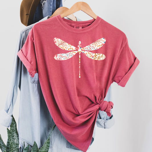 Botanical Print Dragonfly Floral Comfort Colors Tshirt