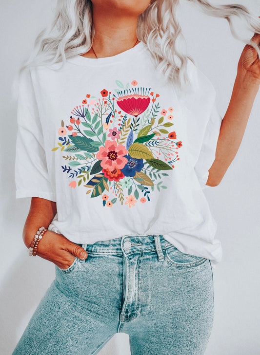 Folk Floral Bloom Vintage Comfort Colors Tshirt