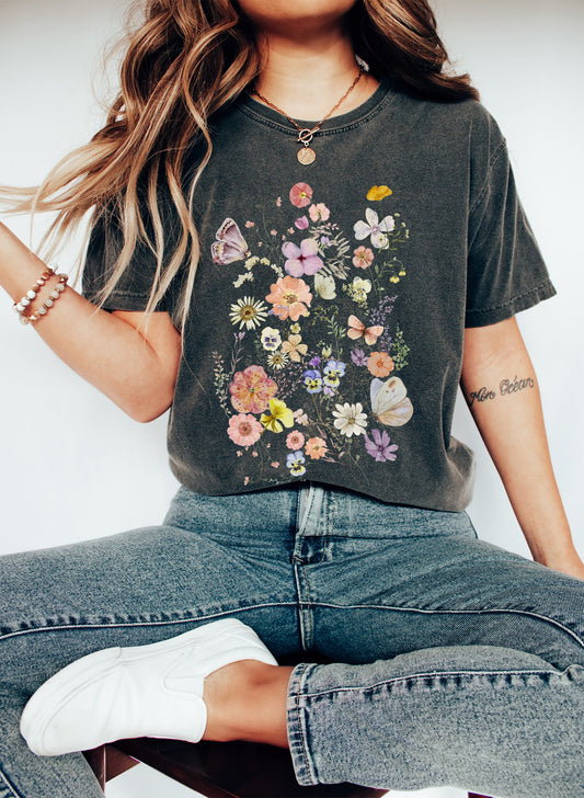 Chic Wildflowers Floral Vintage Comfort Colors Tshirt