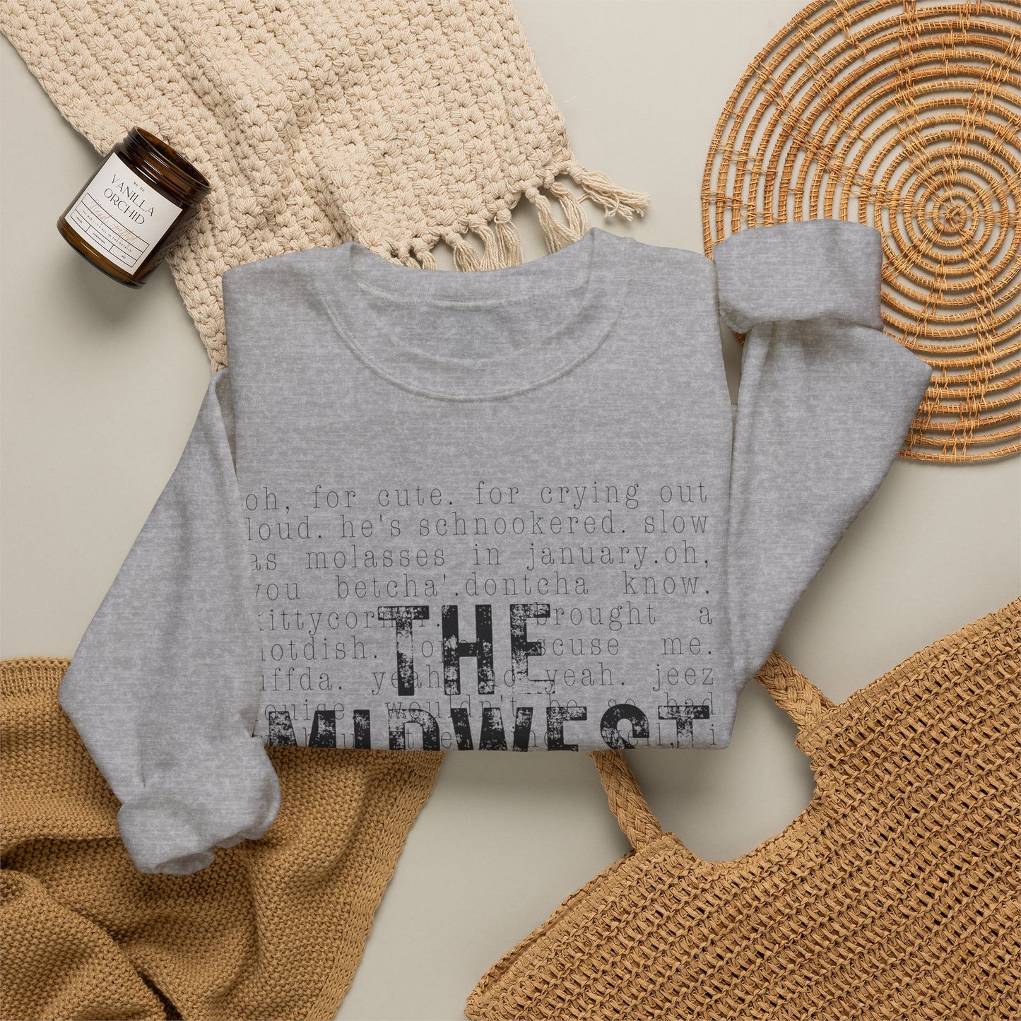 Midwest Crewneck Sweatshirt — "The Midwest" with Funny Midwestern Sayings (Uffda)