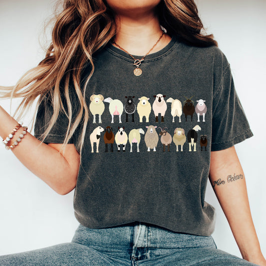 Sheep Lovers Comfort Color Tees, Farm Animal Shirts, Illustration, Breeds, Pet Comfort Colors T-Shirt