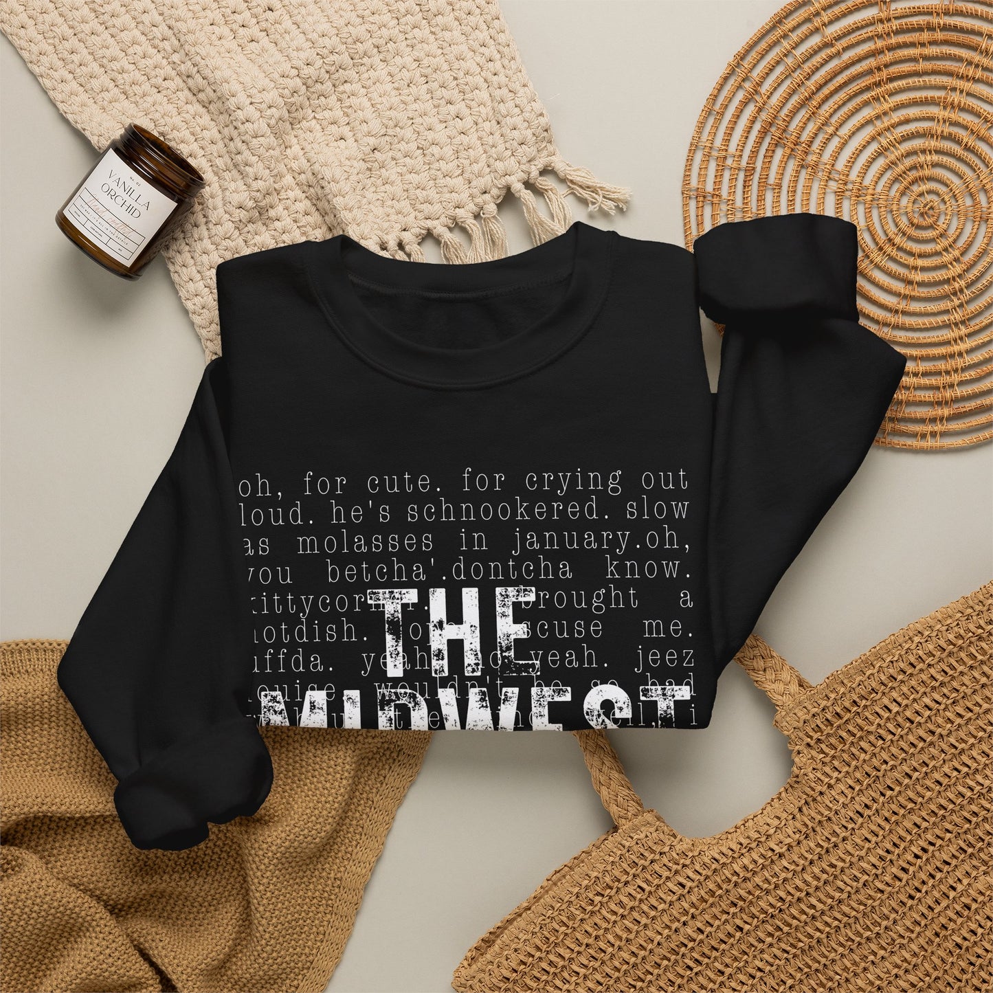 Midwest Crewneck Sweatshirt — "The Midwest" with Funny Midwestern Sayings (Uffda)