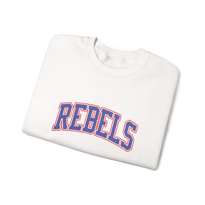 Rebels Graphic Crewneck Sweatshirt — Retro Collegiate Embroidered Lettering