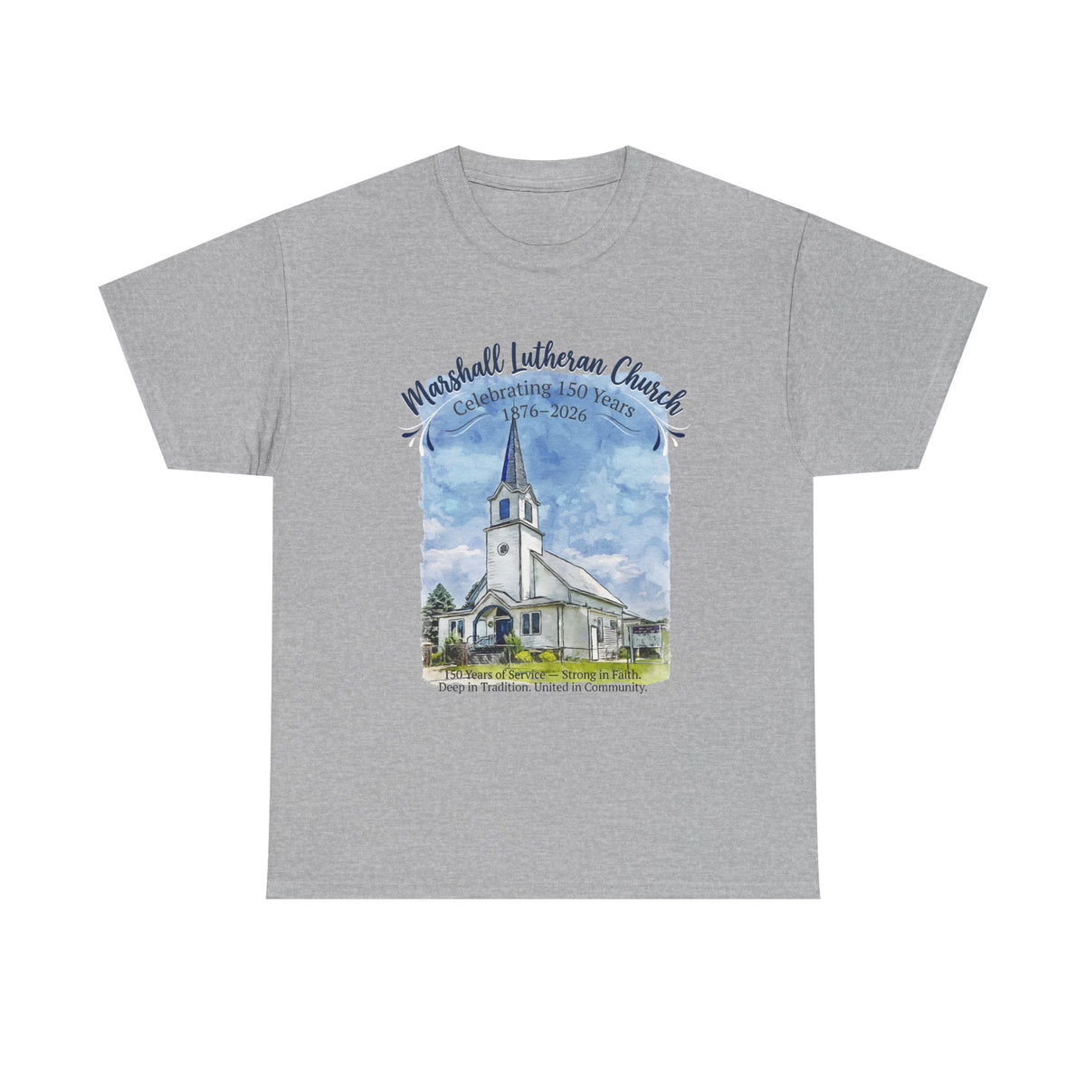 Marshall Lutheran Church Watercolor T‑Shirt — Church Building Souvenir Tee (GILDAN 5000)