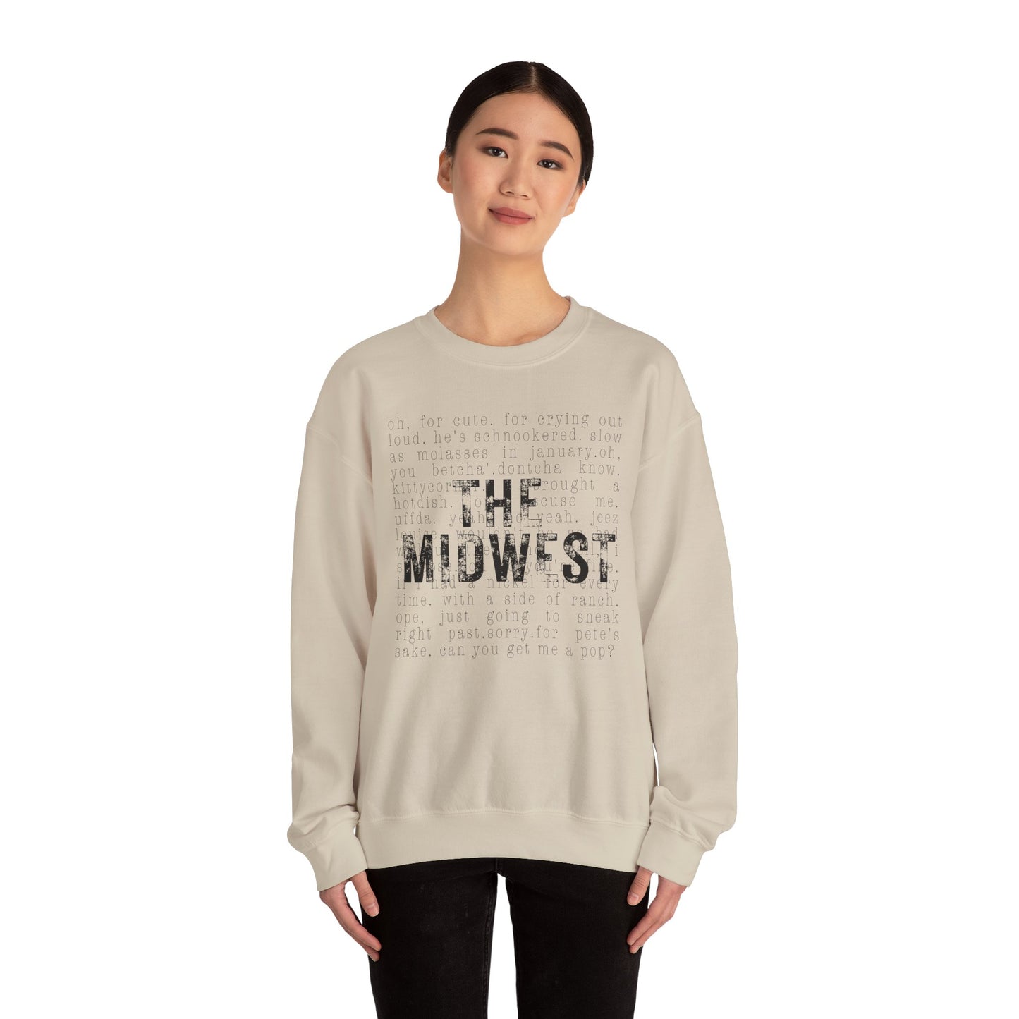 Midwest Crewneck Sweatshirt — "The Midwest" with Funny Midwestern Sayings (Uffda)