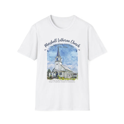 Adult T-Shirt — Marshall Lutheran Church 150th Anniversary (1876–2026) Commemorative Tee (Softstyle - All Colors for 2X and Below)